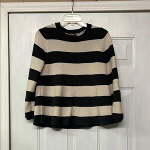 LOFT Black and Cream Striped Sweater